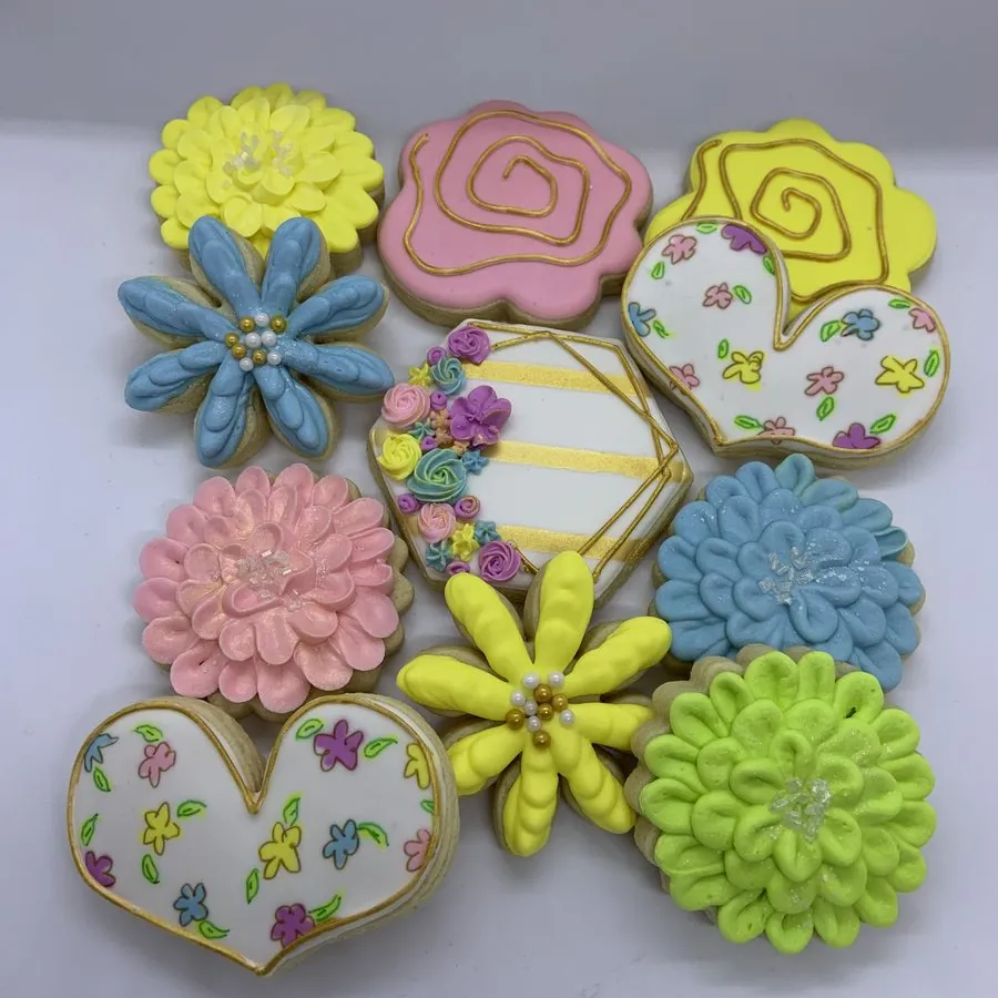 Assorted piped flower cookies