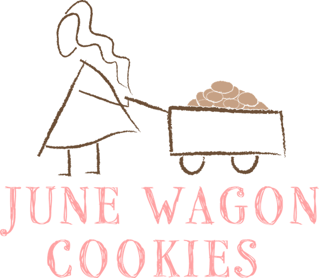 June Wagon Cookies logo: a girl pulling a wagon full of cookies