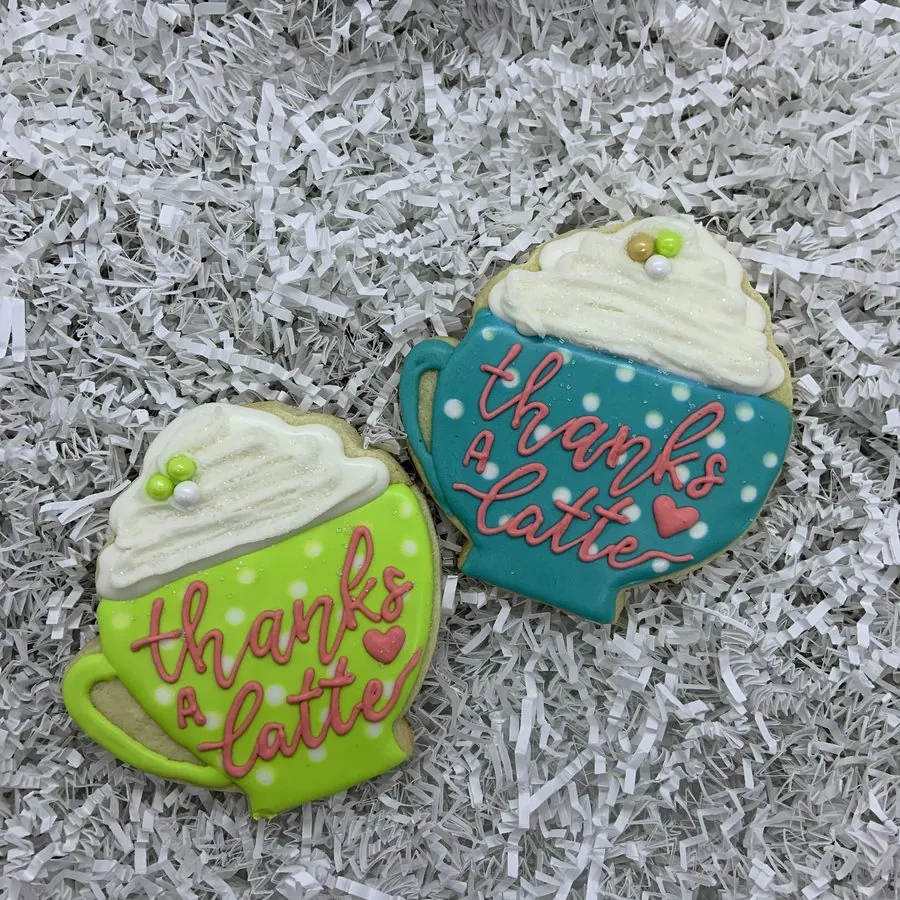 Mug cookies reading thanks a latte