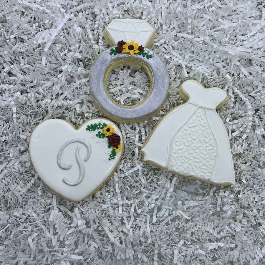 Wedding set: ring, dress and monogram heart